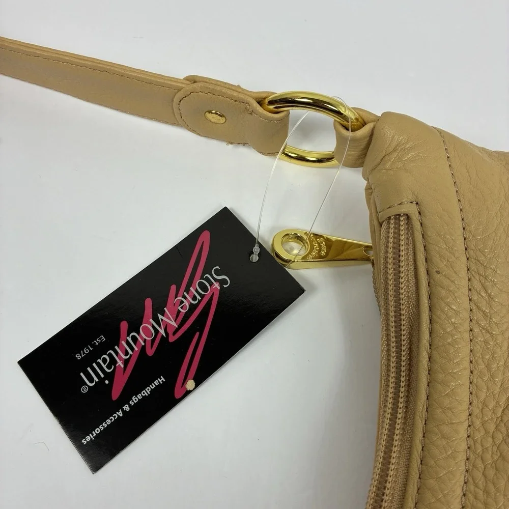 NEW Stone Mountain Genuine Soft Pebbled Leather Tan Shoulder Bag Classic Casual